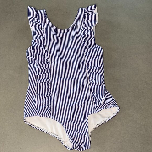 Minnow Other - Minnow Swim Navy Stripe Ruffle One-Piece Swimsuit | Girls 3/4T